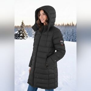 PAJAR down feather coat removable hood zip & snap closure jacket Size S